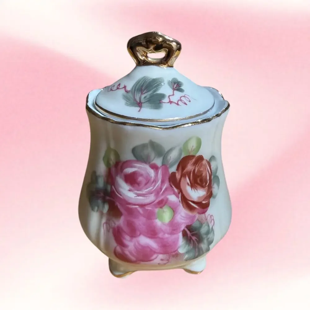 Vintage Nippon Marked Rose Creamer Sugar Bowl Set Gold Trim Grandmillennial